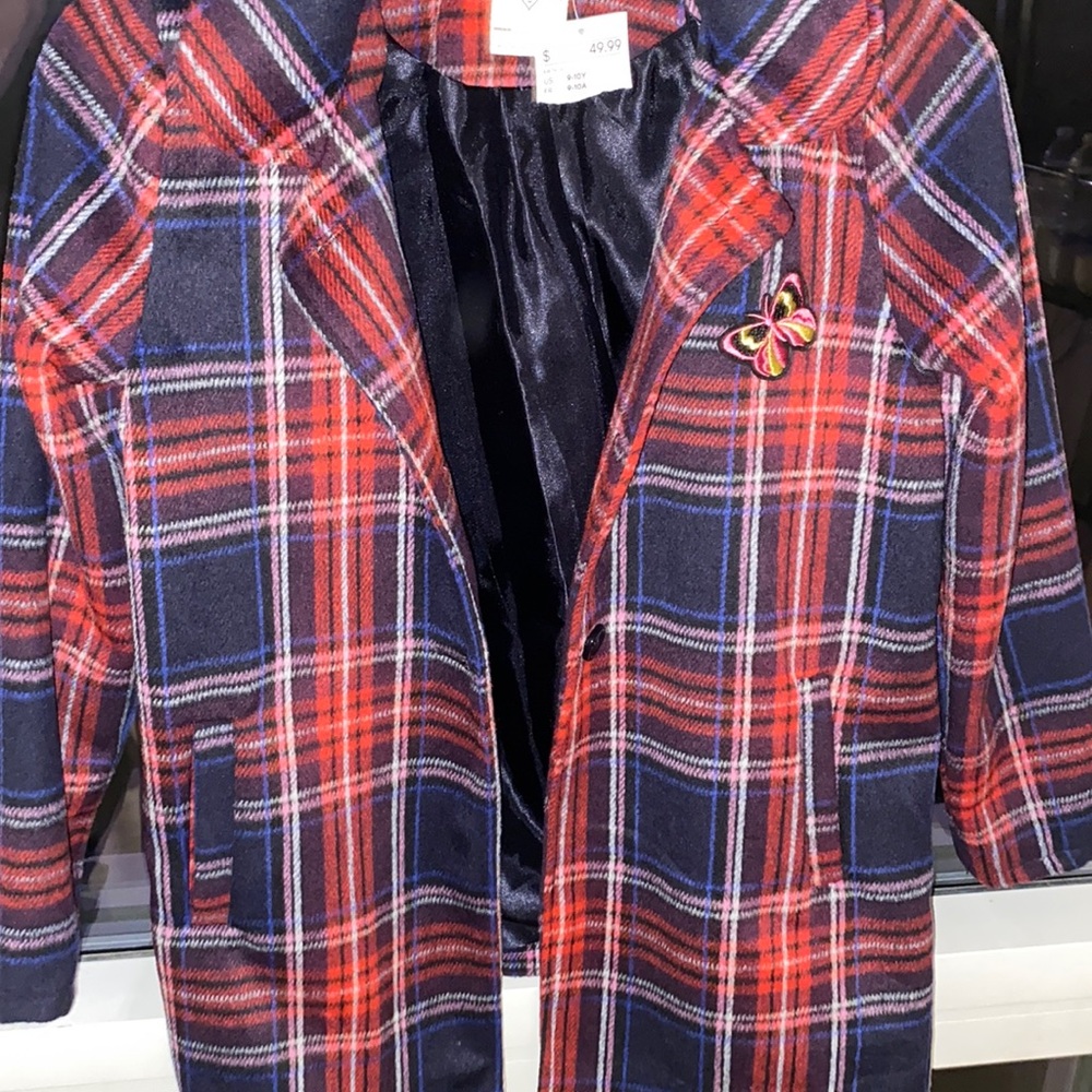 Plaid wool jacket with butterflies